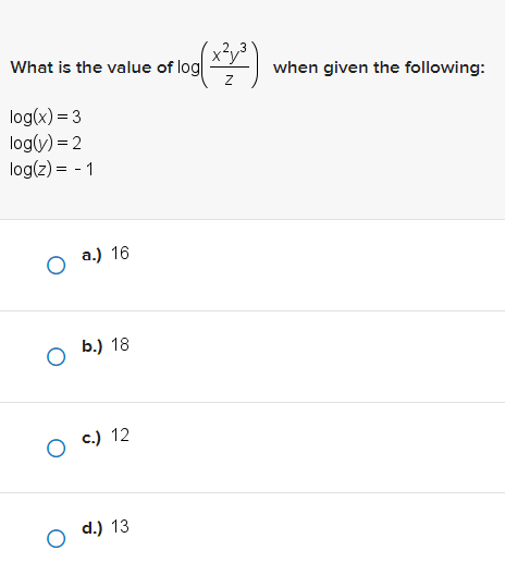 Solved What is the value of log(zx2y3) when given the | Chegg.com