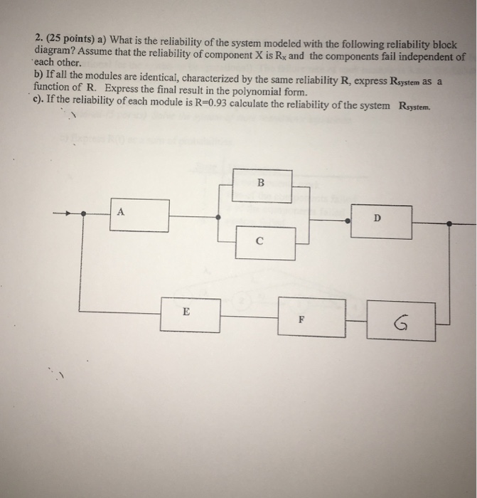 Solved 2. (25 points) a) What is the reliability of the | Chegg.com