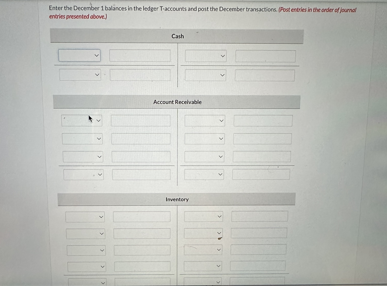 Solved Enter the December 1 balances in the ledger | Chegg.com