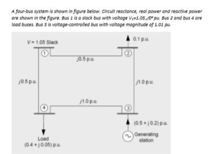 A four bus system is shown in figure below. Circuit