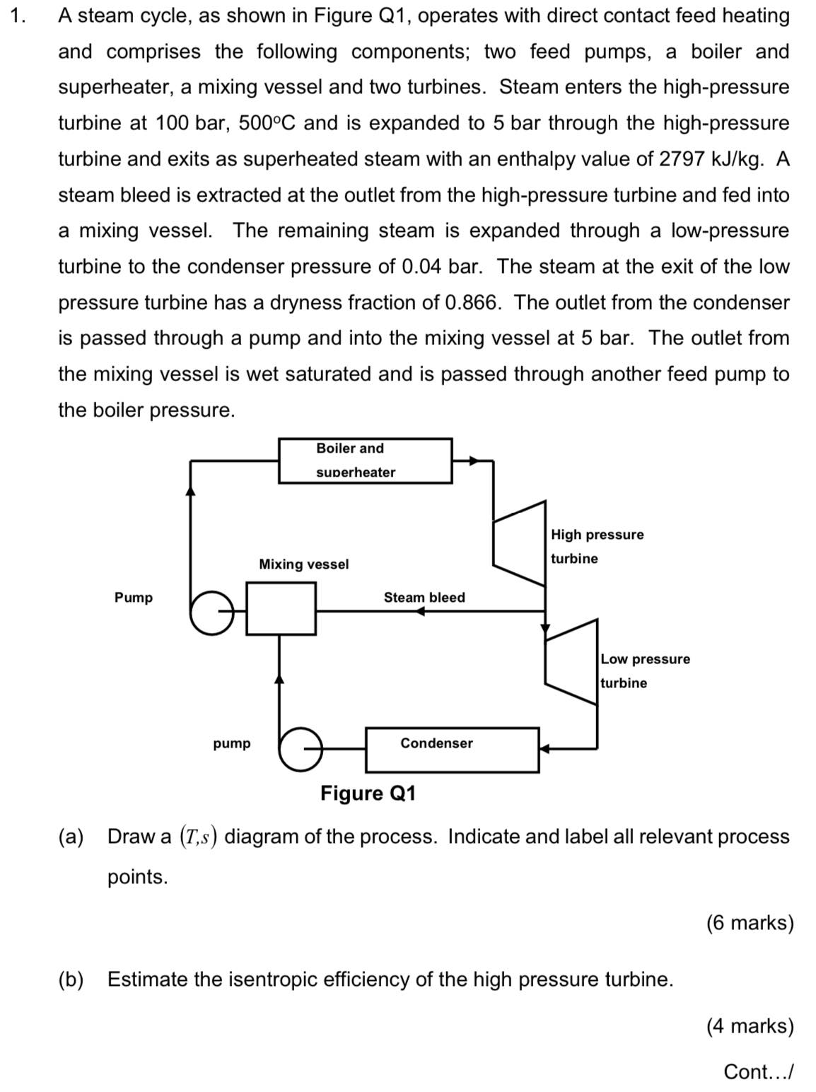 Solved 1. A steam cycle, as shown in Figure Q1, operates | Chegg.com