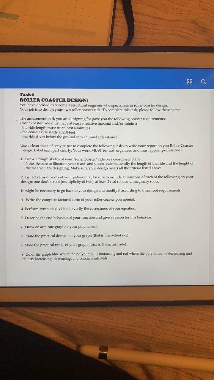 Solved Task 2 ROLLER COASTER DESIGN You have decided to Chegg