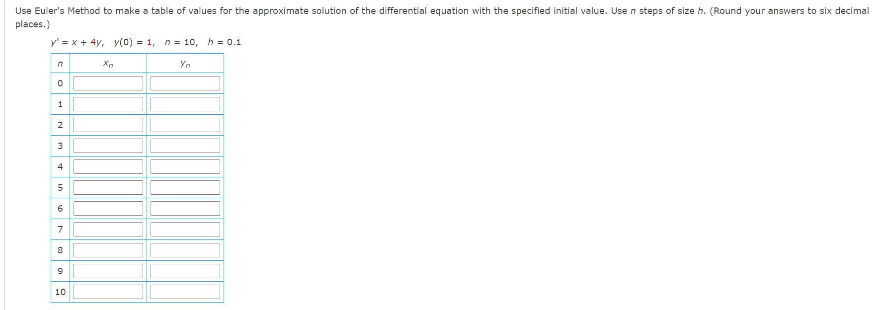 Solved Use Euler's Method to make a table of values for the | Chegg.com