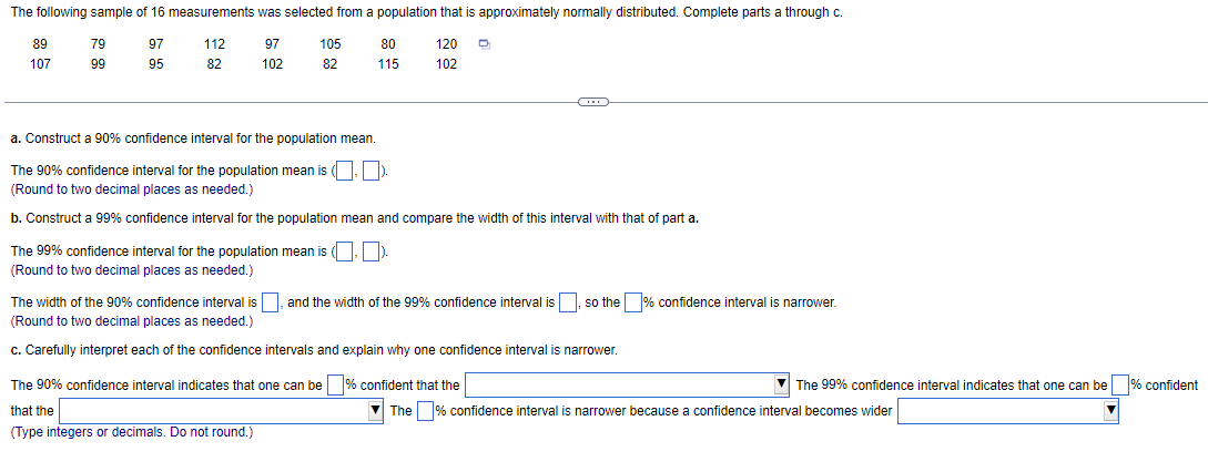 Solved a. Construct a 90% confidence interval for the | Chegg.com