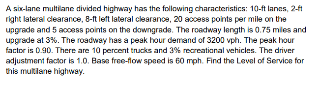 Solved A six-lane multilane divided highway has the | Chegg.com