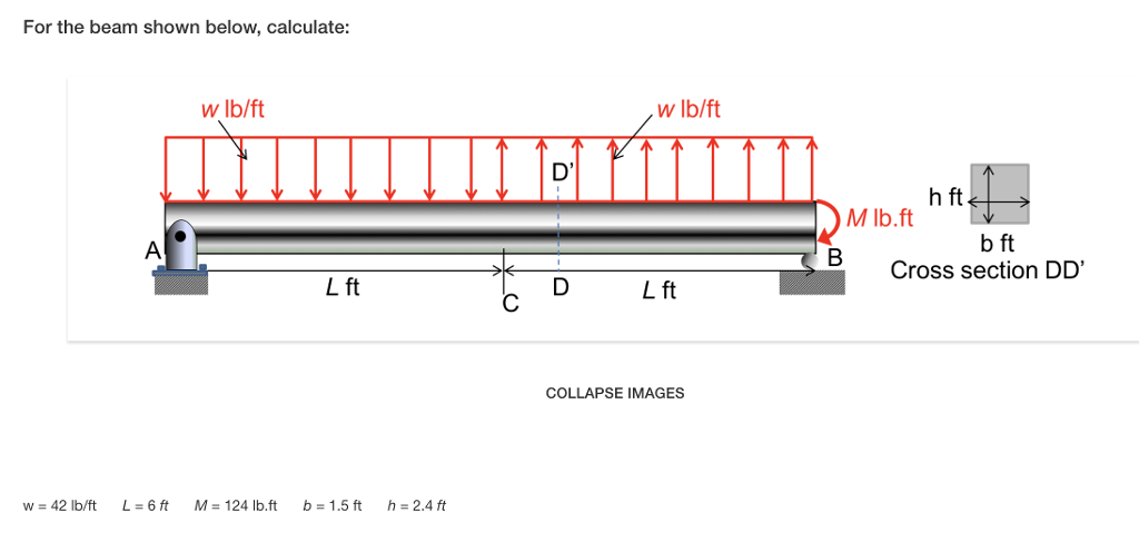 Solved For The Beam Shown Below, Calculate: W Lb/ft W Lb/ft | Chegg.com