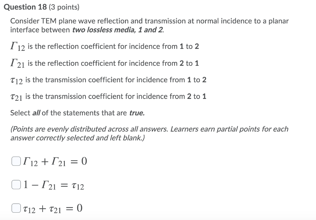 Solved Question 13 1 Point Consider TEM Plane Wave Chegg