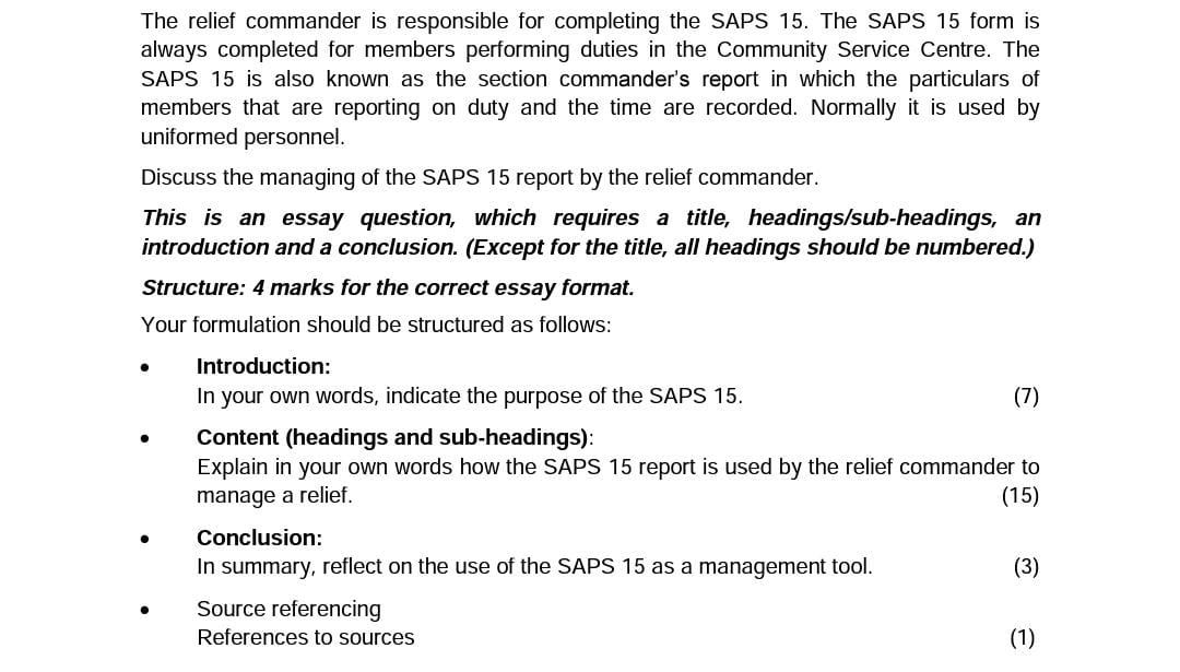 Solved The relief commander is responsible for completing