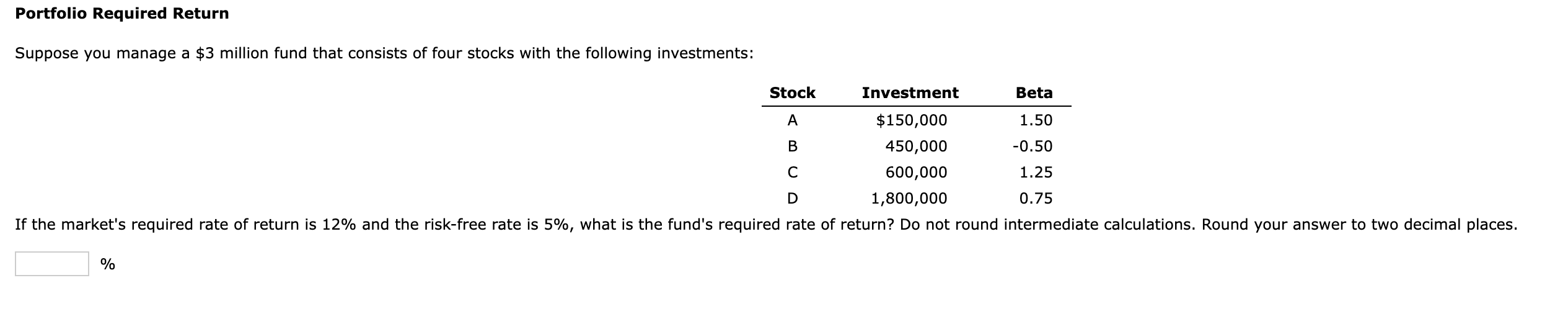 Solved Portfolio Required Return Suppose you manage a $3 | Chegg.com