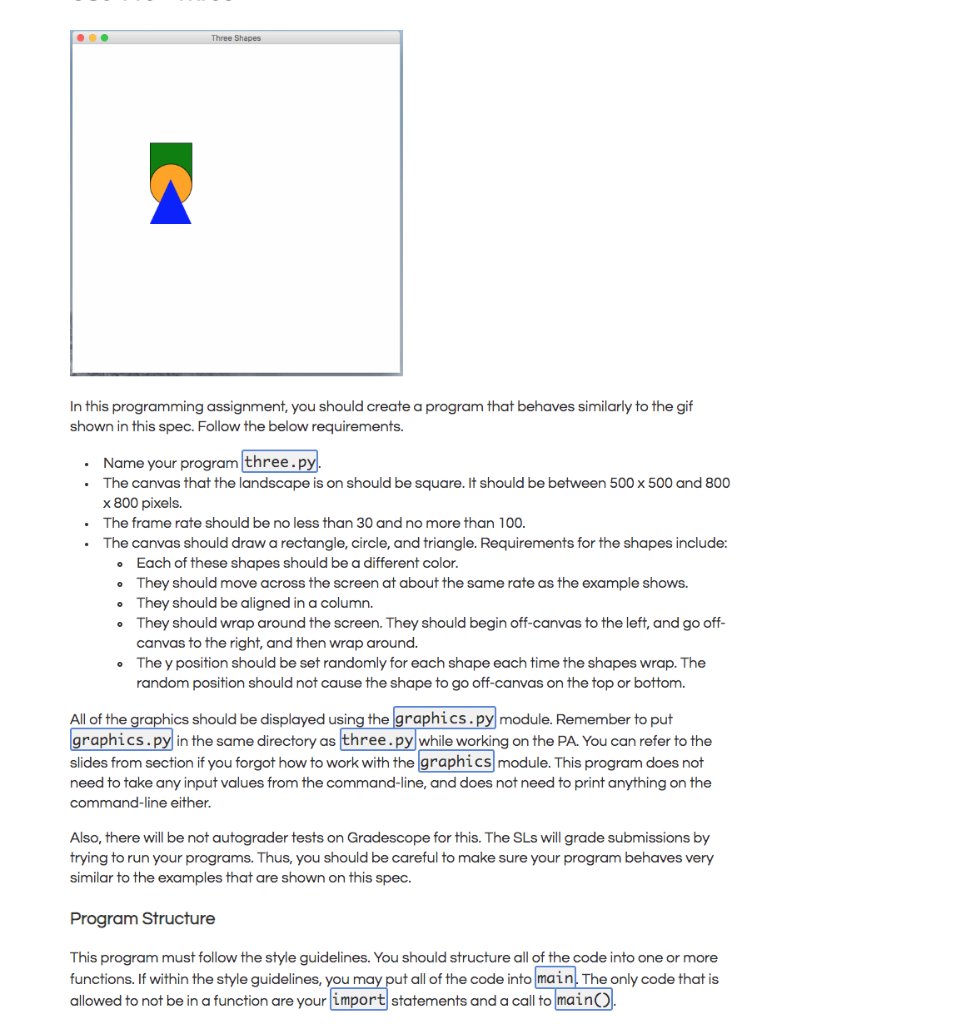 Three Shapes In this programming assignment, you | Chegg.com
