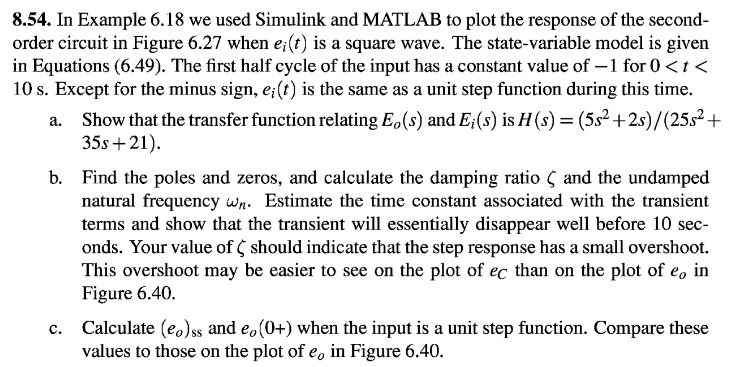Solved 8.54. In Example 6.18 we used Simulink and MATLAB to | Chegg.com