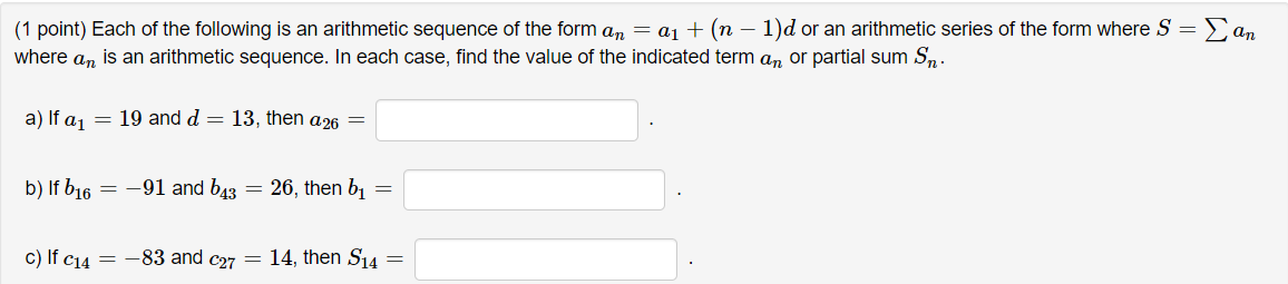 Solved (1 point) Each of the following is an arithmetic | Chegg.com