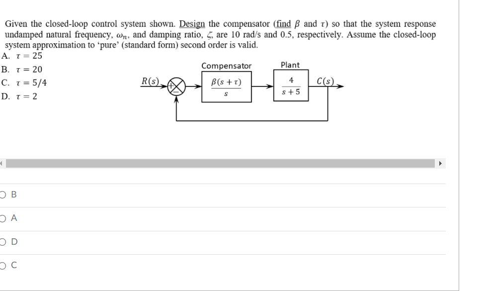 Solved Given The Closed-loop Control System Shown. Design | Chegg.com