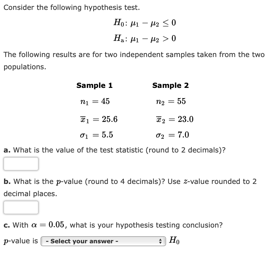 hypothesis test ho