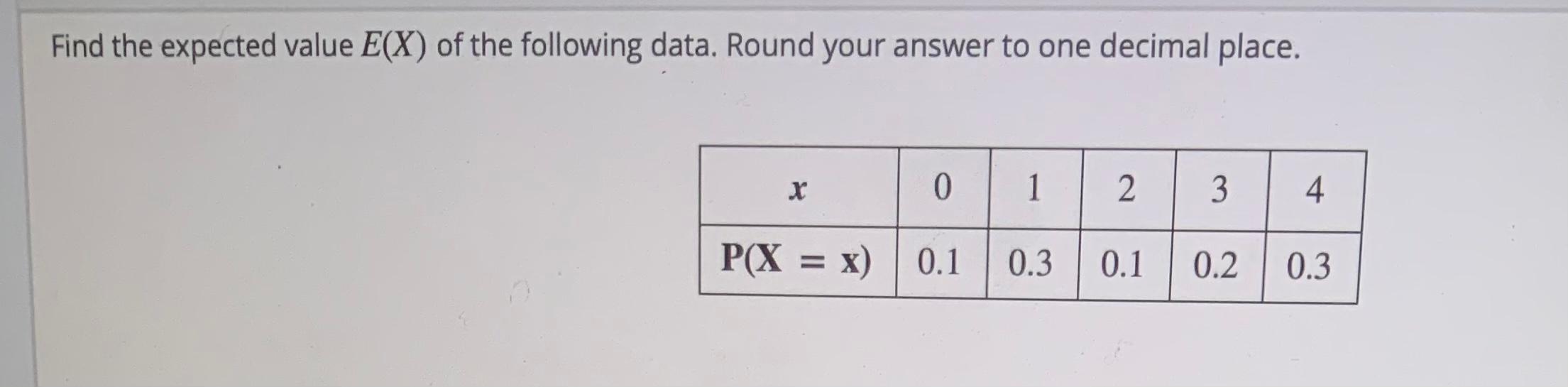 Solved Find The Expected Value E(X) Of The Following Data. | Chegg.com