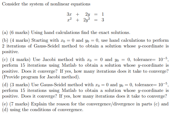 Solved Consider the system of nonlinear equations 3.0 + 2y | Chegg.com