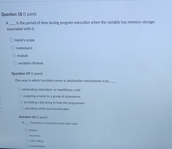 Solved Question 14 (1 Point) In A Function Header, Following | Chegg.com