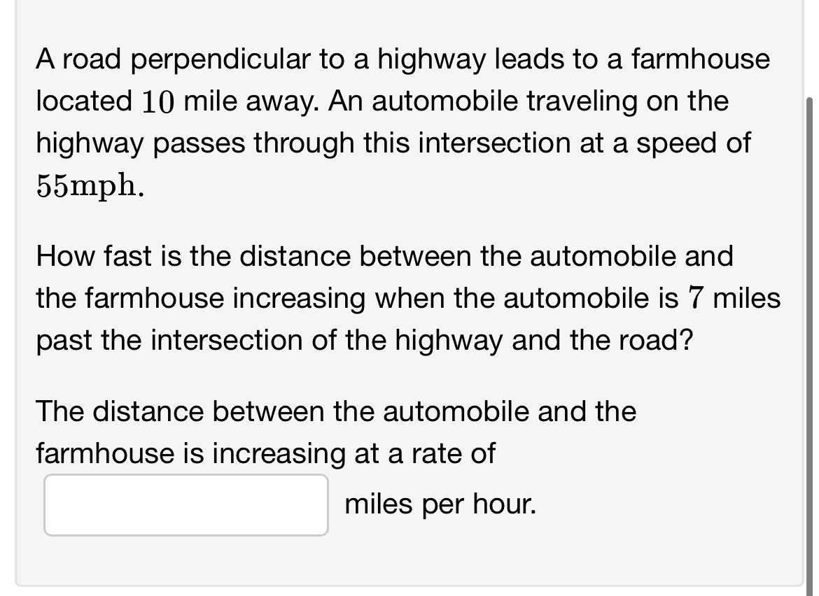 Solved A road perpendicular to a highway leads to a