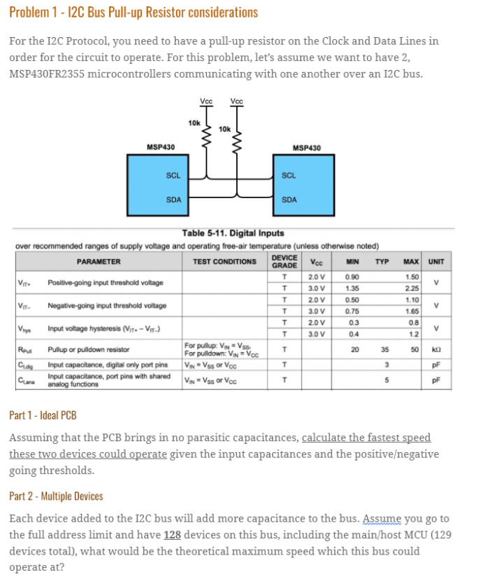 Solved Problem 1 - I2C Bus Pull-up Resistor considerations | Chegg.com
