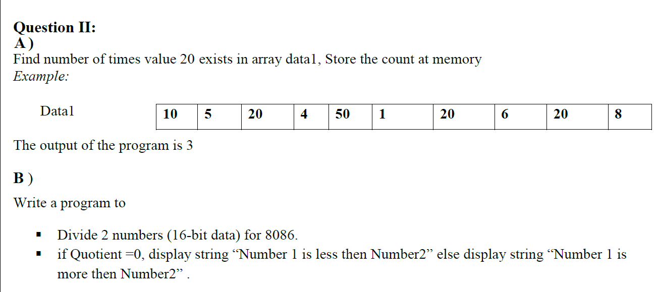 Solved Question II: A) Find number of times value 20 exists | Chegg.com