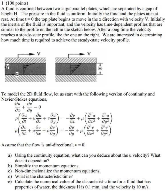 Solved 1 (100 points) A fluid is confined between two large | Chegg.com