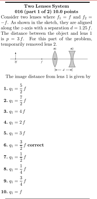 Solved Two Lenses System 016 (part 1 of 2) 10.0 points | Chegg.com