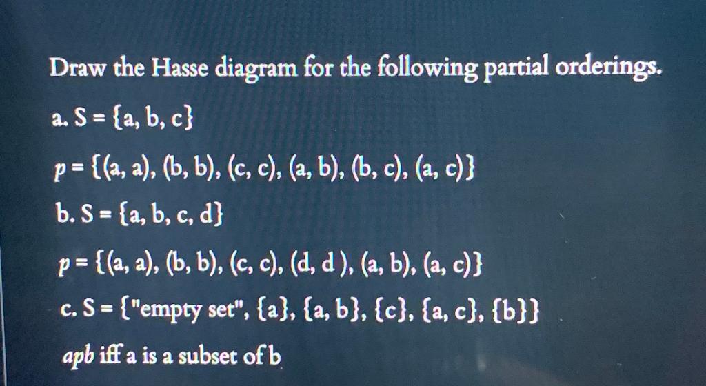 Solved Draw The Hasse Diagram For The Following Partial | Chegg.com