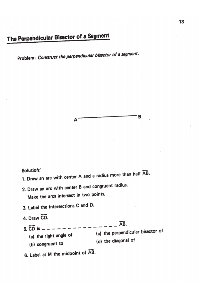 Solved 13 The Perpendicular Bisector of a Segment Problem: | Chegg.com