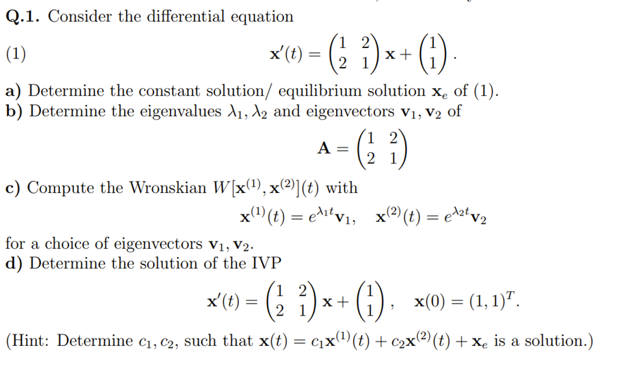 Solved Q.1. Consider the differential equation (1) | Chegg.com