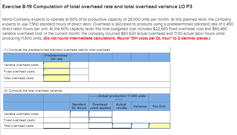 Solved Exercise 8-19 Computation of total overhead rate and | Chegg.com