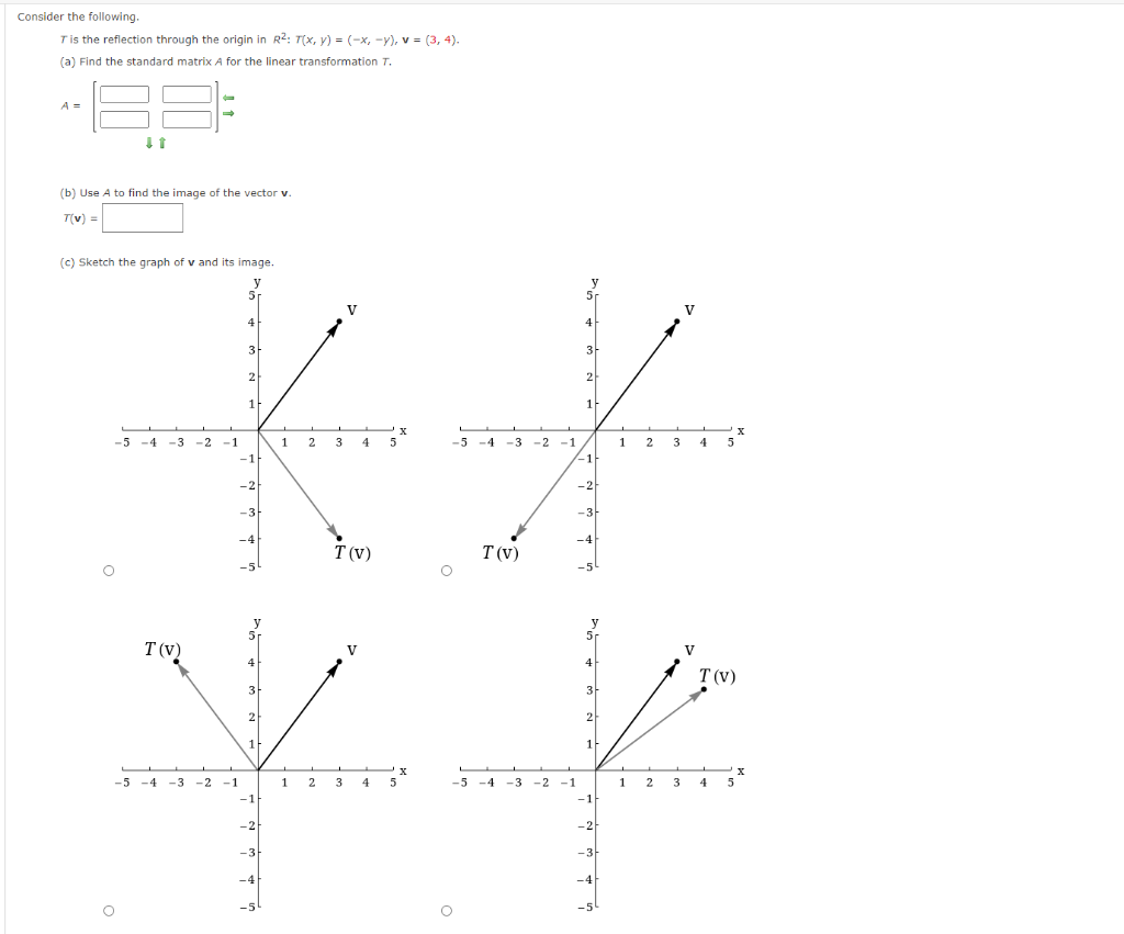 Reflect shape T in the line y=x. Find the matrix that represents