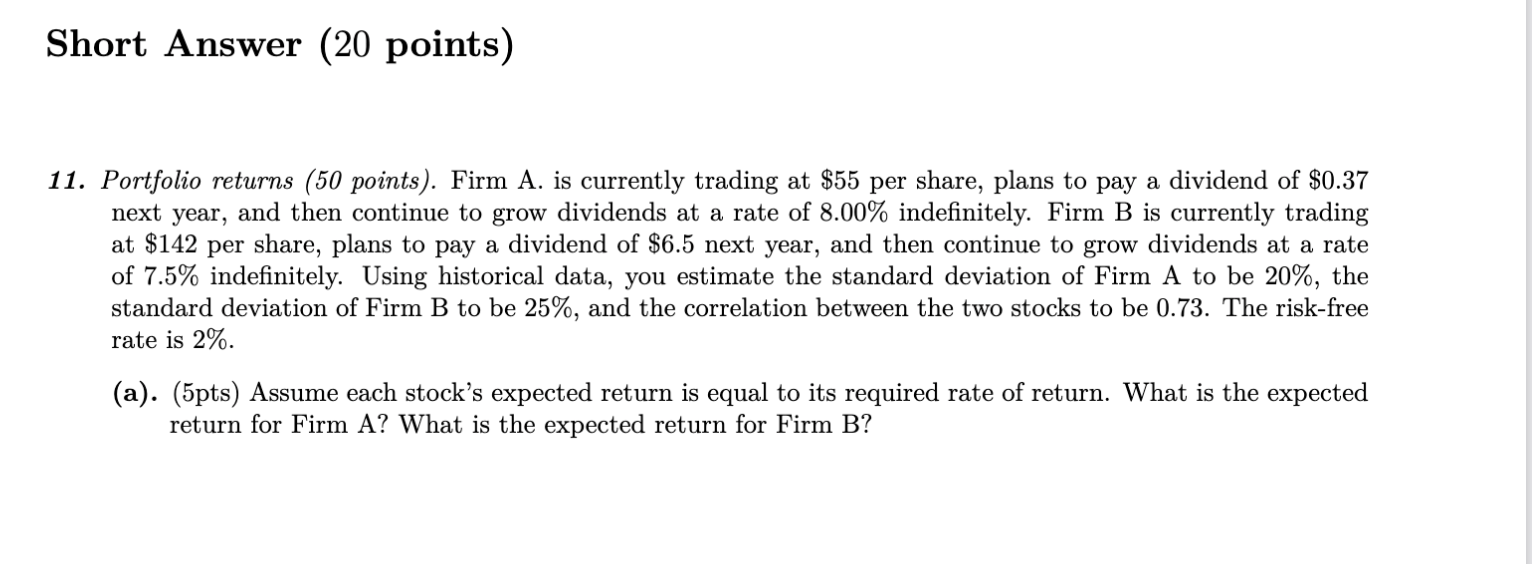 Solved What Is The Expected Return For Firm A And Firm B? | Chegg.com