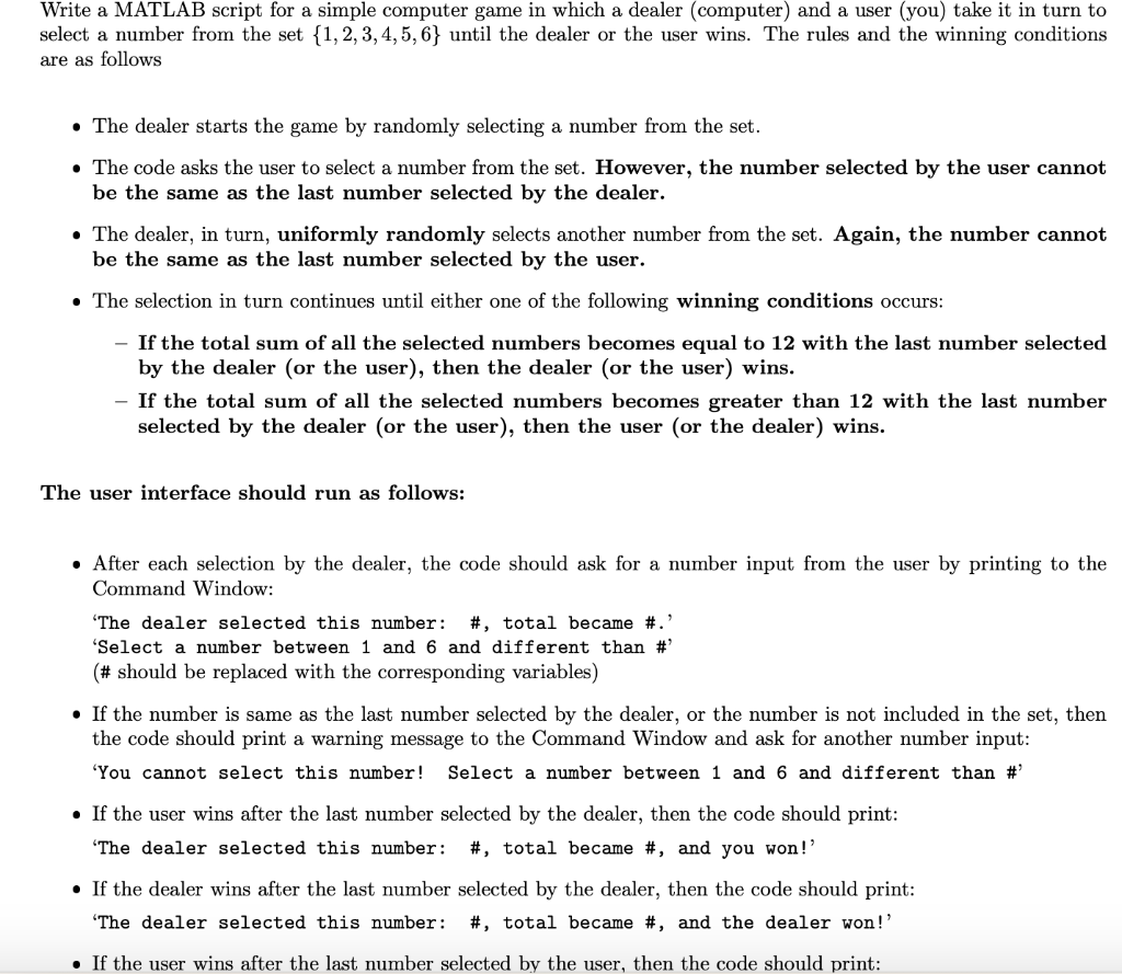 Solved Write a MATLAB script for a simple computer game in | Chegg.com