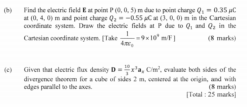 Solved (b) Find the electric field E at point P (0, 0, 5) m | Chegg.com