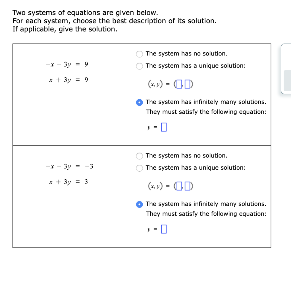Solved Two systems of equations are given below. For each | Chegg.com