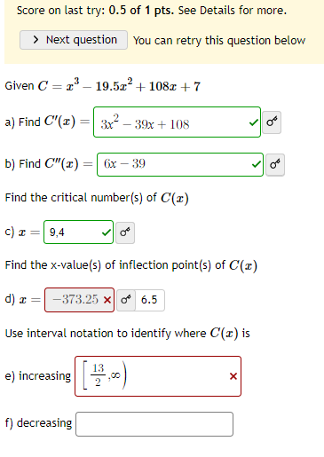 Solved Score on last try: 0.5 of 1 pts. See Details for | Chegg.com