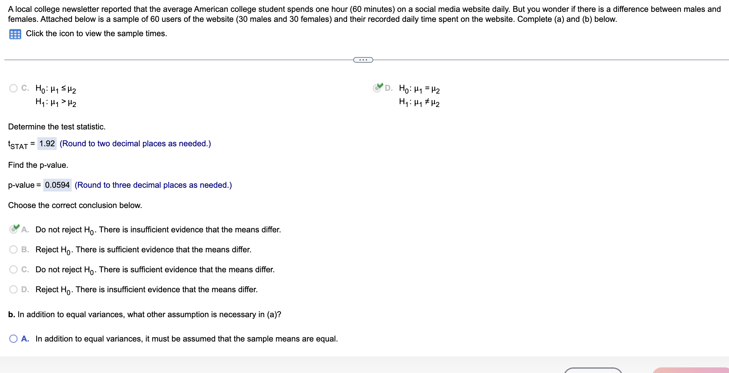 females. Attached below is a sample of 60 ﻿users of | Chegg.com