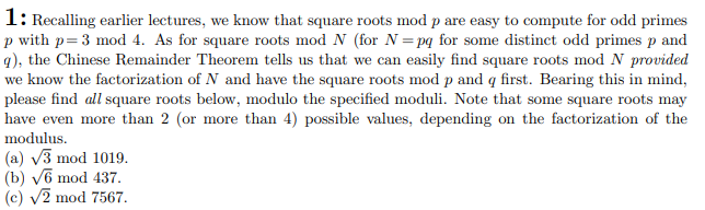 Solved 1: Recalling earlier lectures, we know that square | Chegg.com