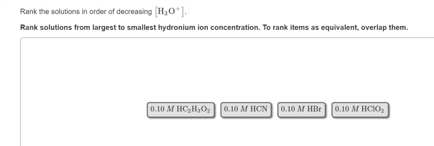 Solved Rank the solutions in order of decreasing H30 Rank | Chegg.com