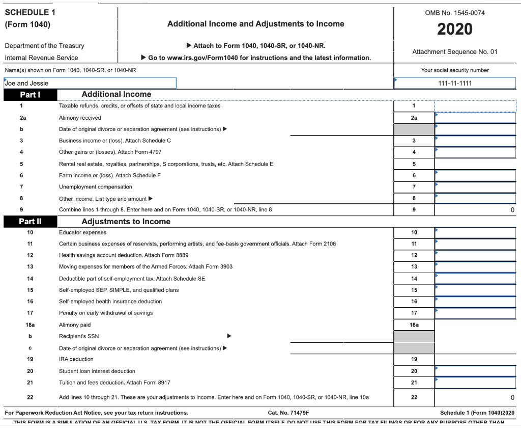 OMB No. 15450074 SCHEDULE 1 (Form 1040) Additional