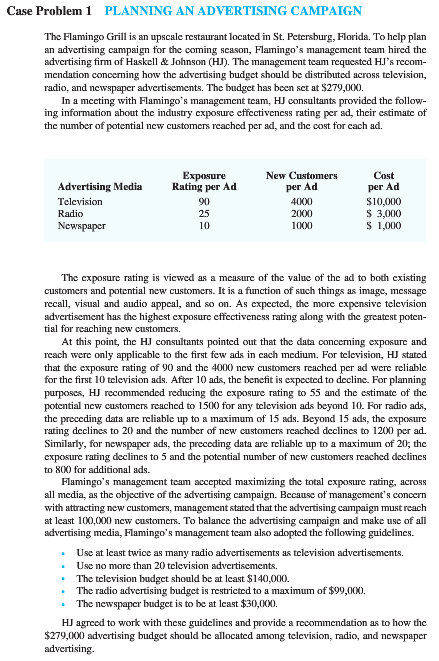 excel example flamingo grill case problem 1