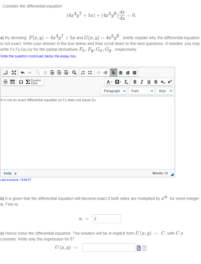 Solved Consider The Differential Equation 4x4y7 50 Chegg Com