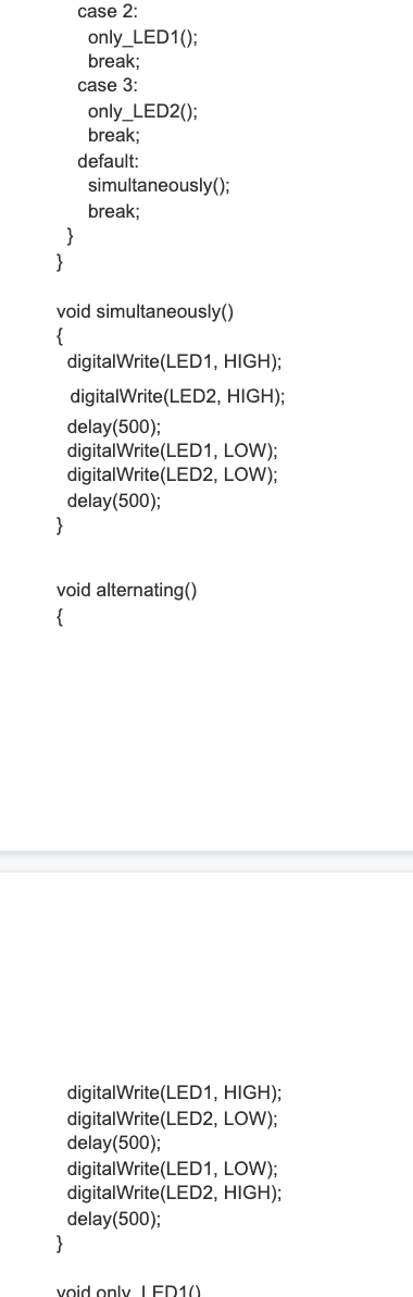 Il Arduino Code // Defining LEDs #define LED1 12 | Chegg.com