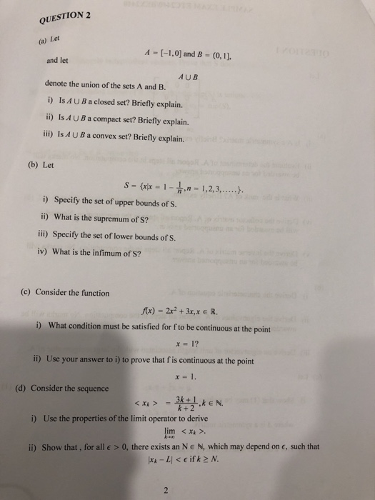 Solved QUESTION 2 (a) Let A [-1,0] And B = (0, 1 And Let AUB | Chegg.com