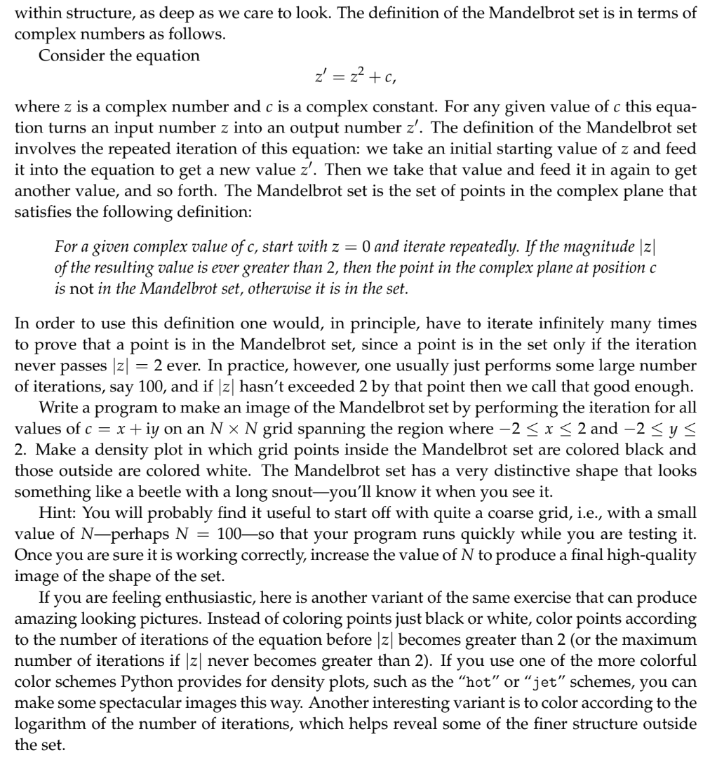 203) Newman, Exercise 3.7: Mandelbrot Set, with the | Chegg.com