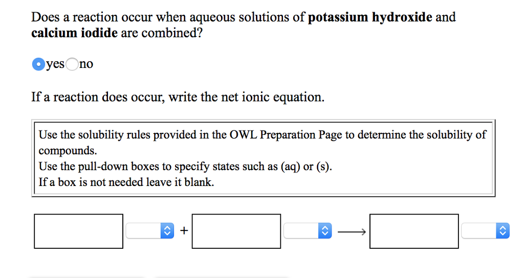 Solved Does A Reaction Occur When Aqueous Solutions Of 8686