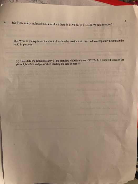 Solved LHE L.C CHE 169 Exp. 6 VOLUMETRIC ANALYSIS PRELAB