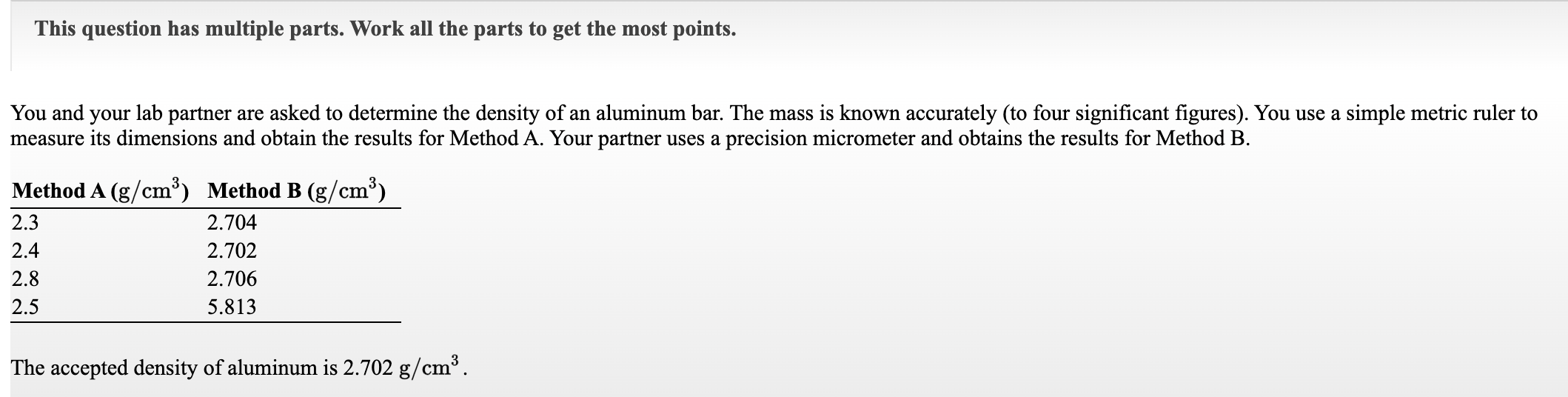 Solved (a) Calculate The Average Density For Each | Chegg.com