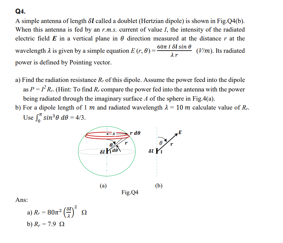 Solved Q4. A simple antenna of length Sl called a doublet