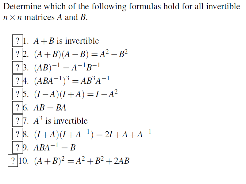 Solved Determine which of the following formulas hold for | Chegg.com